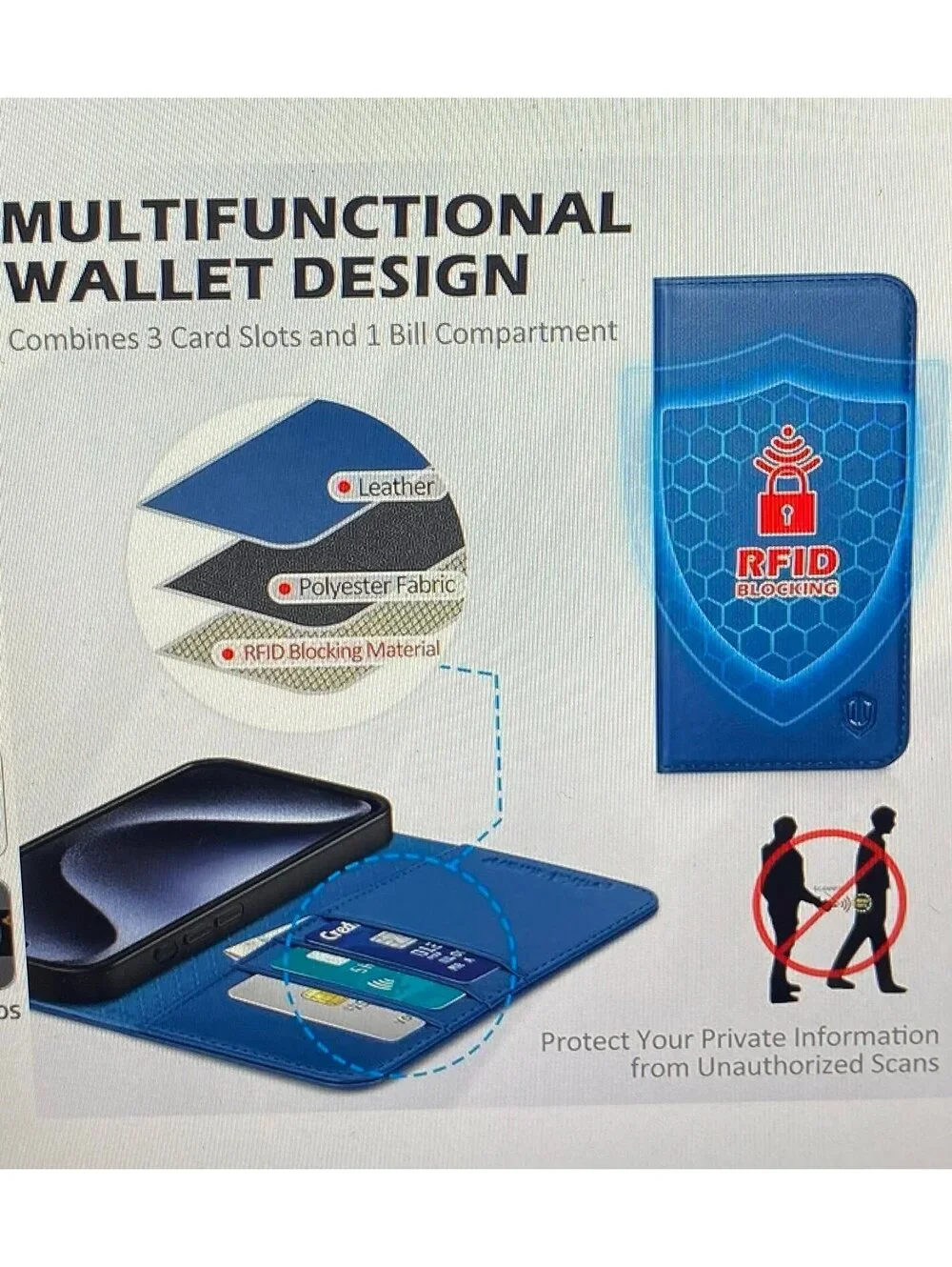 Shieldon Leather Wallet Case for iPhone 15 Pro 6.1” Royal Blue